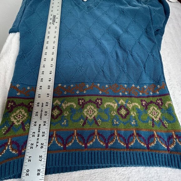 S.G. Sport Collection Women V-Neck Sweater Medium 10/12 Blue Diamond Floral Knit - Picture 7 of 9